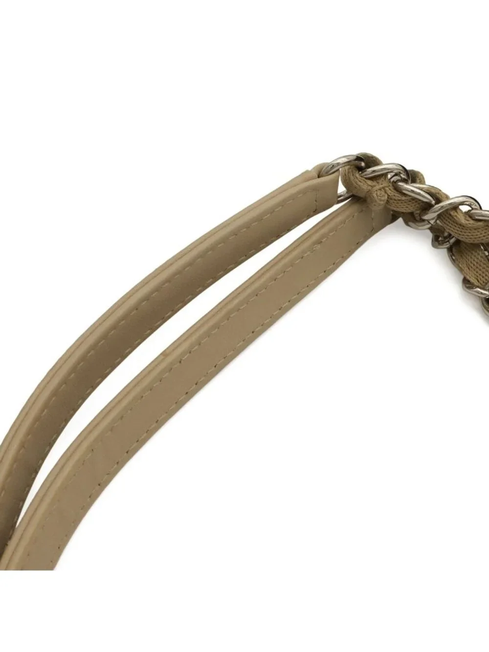 Chanel Deauville Line Tote MM Medium Chain Shoulder Bag Beige Brown Silver